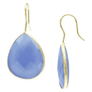22k Yellow Gold Plated Brass 28ct Blue Calcedony Hook Earrings