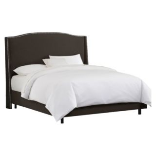 Skyline Queen Bed: Palermo Nailbutton Wingback Linen Bed   Charcoal