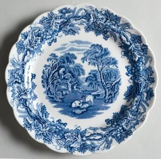 Booths British Scenery Blue (Scalloped) Luncheon Plate, Fine China Dinnerware  