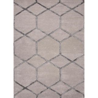 Hand tufted Gray Modern Geometric Wool/silk Rug (5 X 8)
