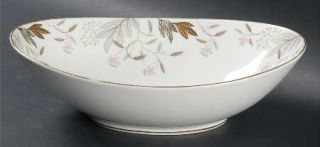 Noritake Dorian 10 Oval Vegetable Bowl, Fine China Dinnerware   Gold/Gray Leave