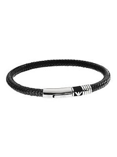 Emporio Armani Gents Stainless Steel and Cord Bracelet   Black