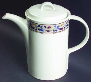 Mikasa Hacienda Coffee Pot & Lid, Fine China Dinnerware   Tan,Burgundy&Blue Flow