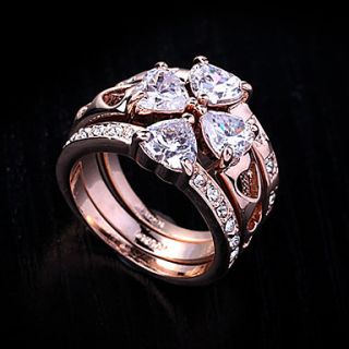 Elegant Four Leaf Clover 18K Real Rose Gold Plated Wedding Ring Made With Crystals