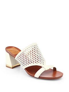 Tory Burch Doris Perforated Leather Slides   Ivory