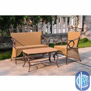 International Caravan Valencia Resin Wicker Settee Group (Matte brownMaterials: Resin wicker, steelFinish: NaturalWeather resistant: YesUV protectionTable dimensions: 18 inches high x 21 inches wide x 34 inches longLoveseat dimensions: 38.5 inches high x 