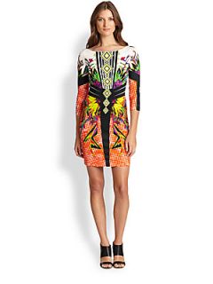 Just Cavalli Flower Mixed Print Jersey Dress   Orange Variant