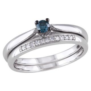 Tevolio 0.17 CT. Blue Diamond and White Diamond Prong Set Wedding Ring in
