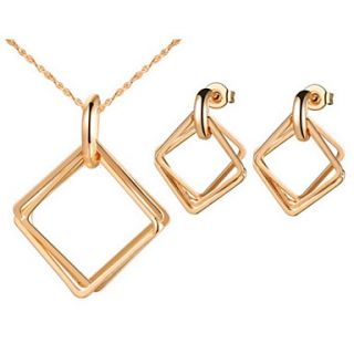 Simple Silver Plated Silver Pierced Square Womens Jewelry Set(Including Necklace,Earrings)(Gold,Silver)