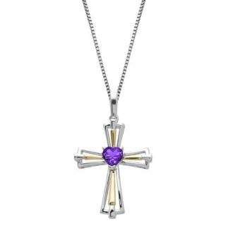 Sterling Silver and 14k Yellow Gold Amethyst Cross Pendant   18