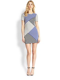 Tibi Mixed Stripe Stretch Jersey Dress   Blue