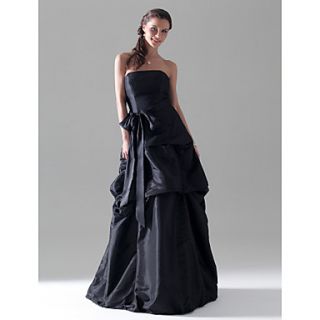 A line Strapless Floor length Taffeta Bridesmaid/ Wedding Party Dress With Pick Up Skirt