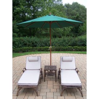 Oakland Living Elite Cast Aluminum Chaise Lounge Chat Set with Umbrella and