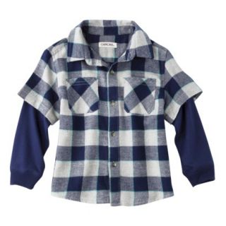 Cherokee Infant Toddler Boys 2 Fer Button Down Flannel Shirt   Blue 12M