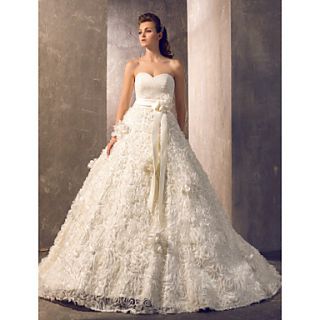 Free Custom measurements! A line Princess Sweetheart Court Train Lace And Satin Wedding Dress (492770)