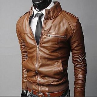 Mens Stand Collar Slim Motorcycle Jacket