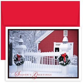 Holiday Picket Fence Boxed Holiday Cards (Red, white, blackMaterials: Card stock, paperCount: Sixteen (16) cards, sixteen (16) envelopesSize: 5.625 inches x 7.875 inchesVerse: Warmest thoughts and best wishes for a wonderful holiday and a very happy new y