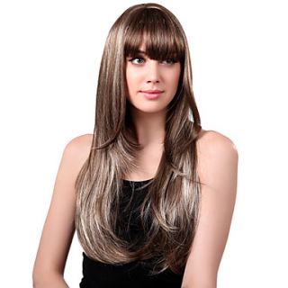 Capless Long Synthetic Mixed Straight Curly Hair Wig Full Bang