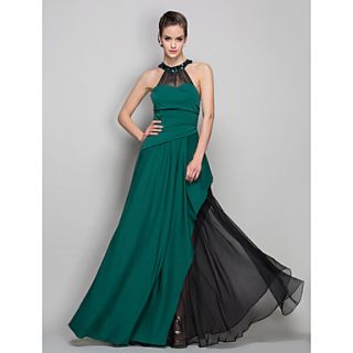 Sheath/Column Halter Floor length Jersey And Chiffon Evening Dress (759985)