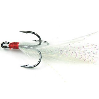 Silver Treble Hooks Fishing Hook with White Feather 2# 8# (5 pieces)