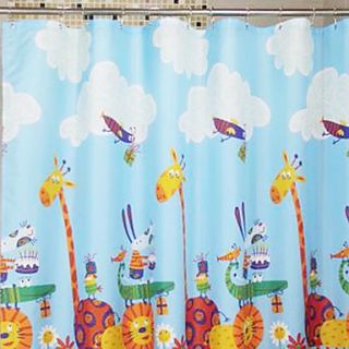 Shower Curtain Cartoon Animals Pattern Thick Fabric Water resistant W71 x L78