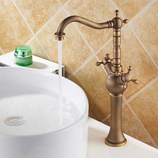 Antique Brass Countertop Double Handles Bathroom Sink Faucet