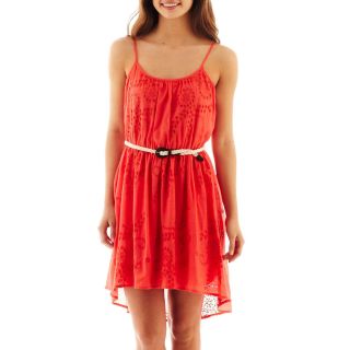 My Michelle Sleeveless Belted High Low Dress, Co9 Coral