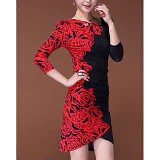 SZ Womens Red Half Sleeve Slant Collar Fit Dress