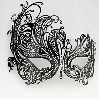 Punk Style Black Metal Hollow Carnival Masquerade Mask with Gemstone