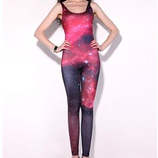 Elonbo Womens Red Star Style Digital Painting High Waisted Stretchy Slim Jumpsuit Bodysuit