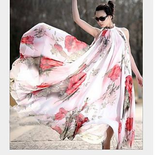 Moon Sunday Womens Elegant Strap Ruffle Lace Chiffon Big Swing Dress