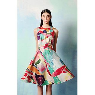 F.Modern WomenS Color Printing Flowers Round Territorial Water Silk Dress(Screen Color)