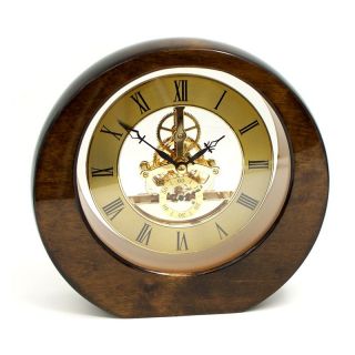 Bey Berk International Garni Clock, Piano Finish Walnut Wood with Skelton