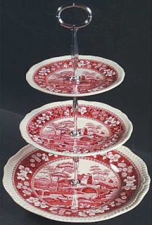 Spode Tower Pink (Newer Backstamp) 3 Tiered Serving Tray (DP, SP, BB), Fine Chin