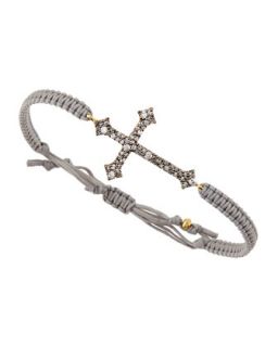 Gold/Black Plated Crystal Cross Cord Bracelet, Gray