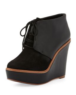 Nora Suede/Leather Wedge Bootie, Black