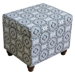 Storage Bench Medium Storage Ottoman Blue & White Circle Pattern