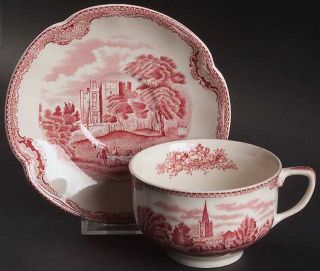 Johnson Brothers Old Britain Castles Pink (Crown Stamp) Footed Cup & Saucer Set,