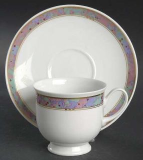 Rosenthal   Continental Symphony (Aida, Pink & Green) Footed Cup & Saucer Set, F