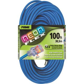 Prime Wire & Cable 12/3 Neon Power Cord   100Ft.L, Blue, Model# NS514835