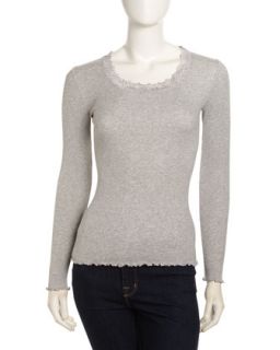 Smiles Ribbed Lace Neck Sweater, Heather Gray
