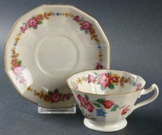 Crown Imperial Cim73 Footed Cup & Saucer Set, Fine China Dinnerware   Floral Rim