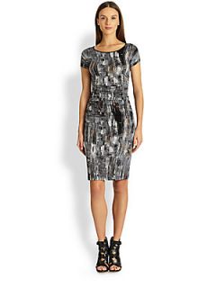 Halston Heritage Printed Stretch Dress   Black Brush