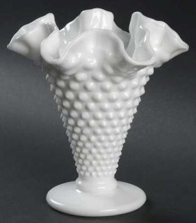 Fenton Hobnail Milk Glass 6 Inch Footed Double Crimped Vase   Milk Glass