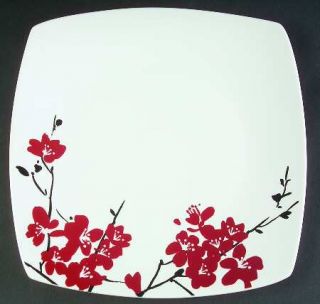 222 Fifth (PTS) Mia Blossoms Red (Soft Square) Dinner Plate, Fine China Dinnerwa