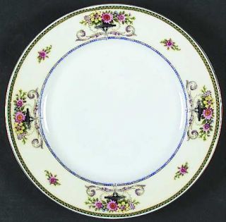 EAMAG Eam5 Dinner Plate, Fine China Dinnerware   Green Border,Floral Urns,Smooth