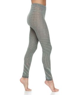 Zigzag Wool Knit Leggings, Green