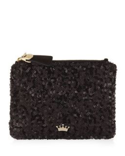 Sequined Coin Purse with Key Ring, Black