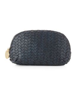 Snake Embossed Basketwoven Cosmetic Case, Navy