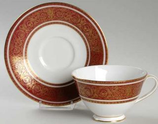 Royal Doulton Buckingham Footed Cup & Saucer Set, Fine China Dinnerware   Gold S